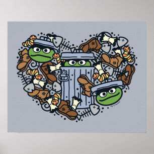 Sesame Sesame Oscar the Grouch Doodle Heart Poster