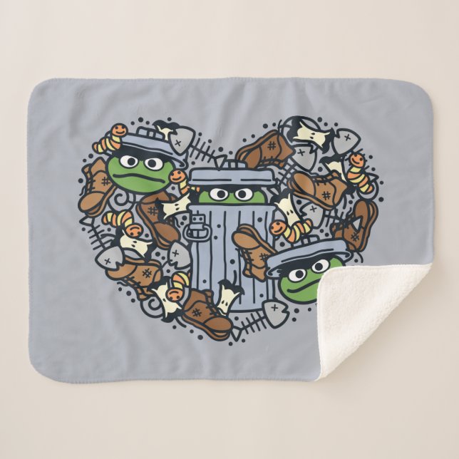 Sesame Sesame | Oscar the Grouch Doodle Heart Sherpa Blanket (Front (Horizontal))