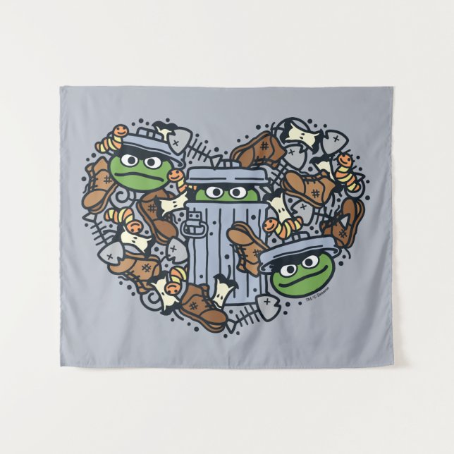 Sesame Sesame | Oscar the Grouch Doodle Heart Tapestry (Front (Horizontal))