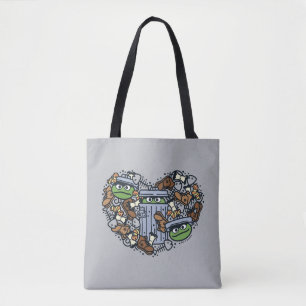 Sesame Sesame   Oscar the Grouch Doodle Heart Tote Bag