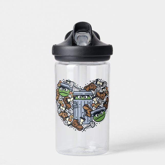 Sesame Sesame | Oscar the Grouch Doodle Heart Water Bottle (Front)