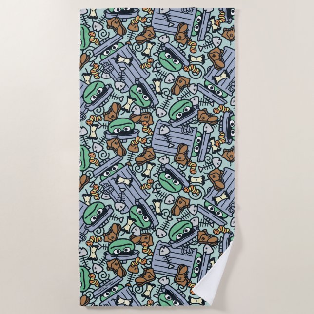 Sesame Sesame | Oscar the Grouch Pattern Beach Towel (Front)