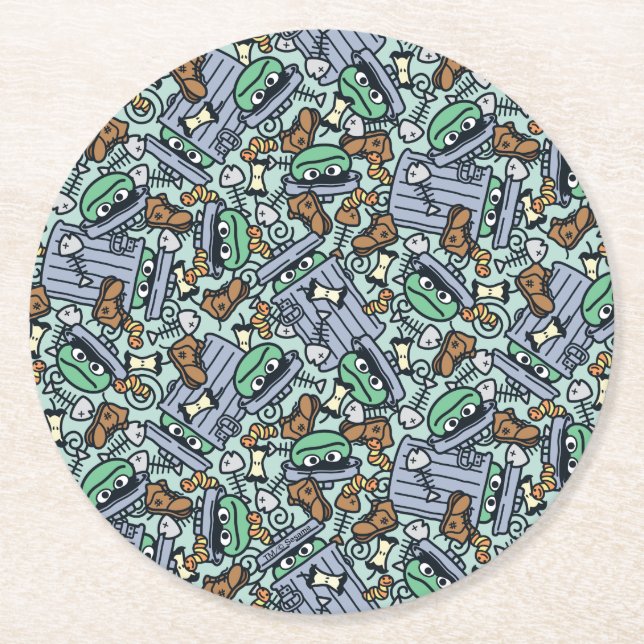 Sesame Sesame | Oscar the Grouch Pattern Round Paper Coaster (Front)