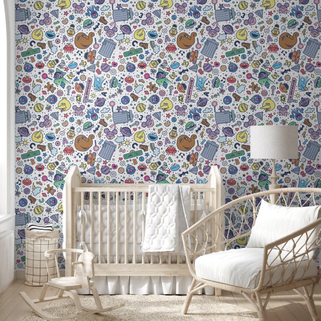 Sesame Sesame | Sesame Pals Doodle Pattern Wallpaper (Kids)