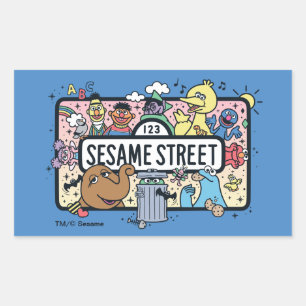 Sesame Sesame Sesame Pals Doodle Sign Rectangular Sticker