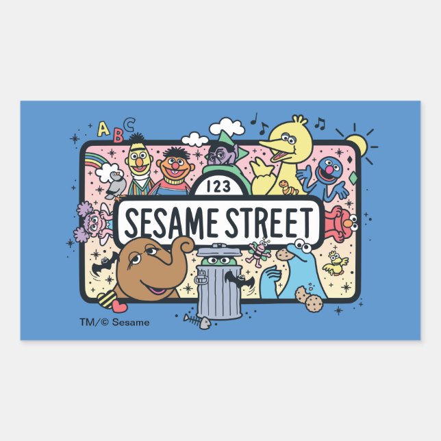 Sesame Sesame | Sesame Pals Doodle Sign Rectangular Sticker (Front)