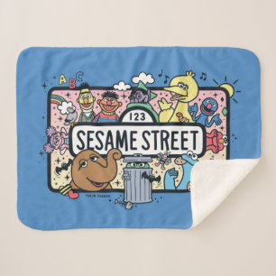 Sesame Sesame Sesame Pals Doodle Sign Sherpa Blanket