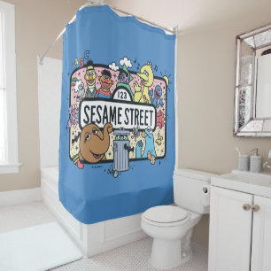 Sesame Sesame Sesame Pals Doodle Sign Shower Curtain