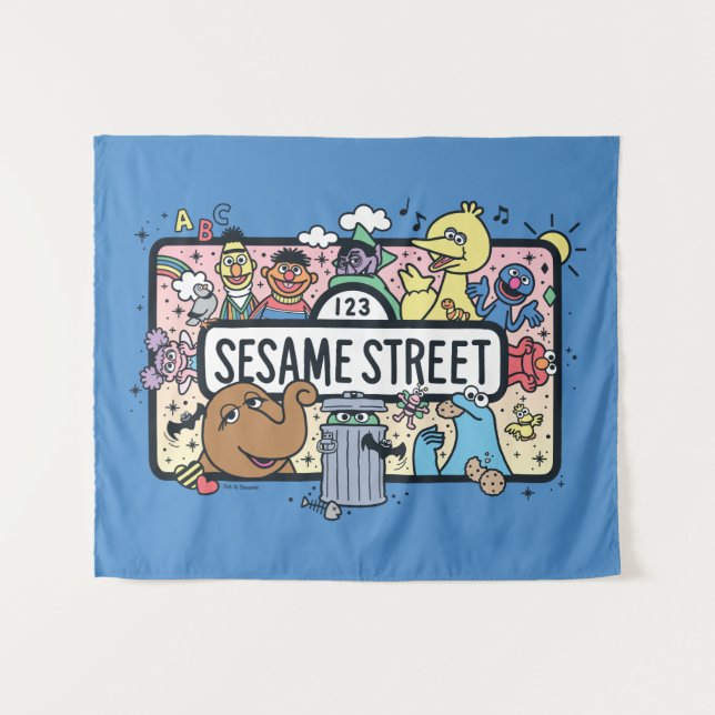 Sesame Sesame | Sesame Pals Doodle Sign Tapestry (Front (Horizontal))