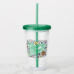Sesame Sesame Sesame Street Green Doodle Script Acrylic Tumbler
