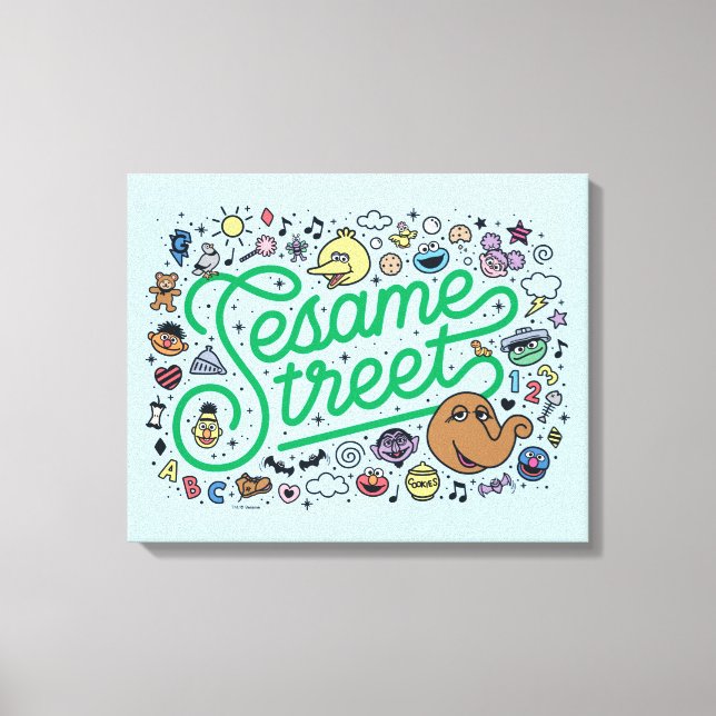 Sesame Sesame | Sesame Street Green Doodle Script Canvas Print (Front)