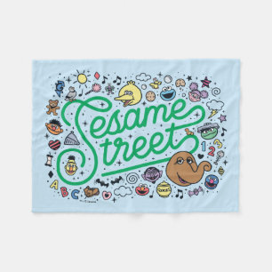 Sesame Sesame Sesame Street Green Doodle Script Fleece Blanket