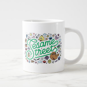 Sesame Sesame Sesame Street Green Doodle Script Large Coffee Mug