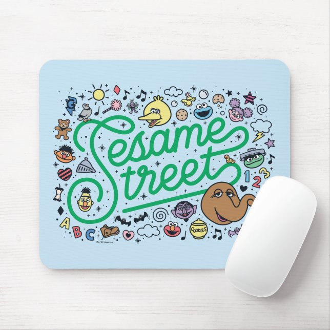 Sesame Sesame | Sesame Street Green Doodle Script Mouse Mat (With Mouse)