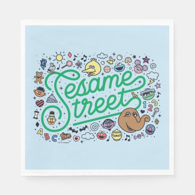 Sesame Sesame | Sesame Street Green Doodle Script Napkin (Front)