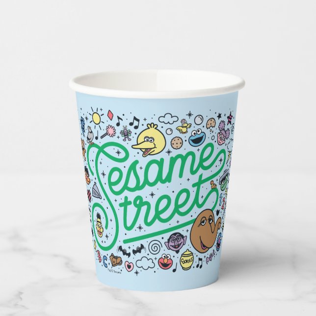 Sesame Sesame | Sesame Street Green Doodle Script Paper Cups (Left)
