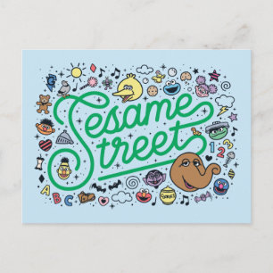 Sesame Sesame Sesame Street Green Doodle Script Postcard