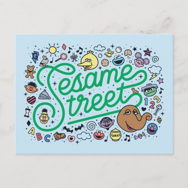 Sesame Sesame | Sesame Street Green Doodle Script Postcard (Front)