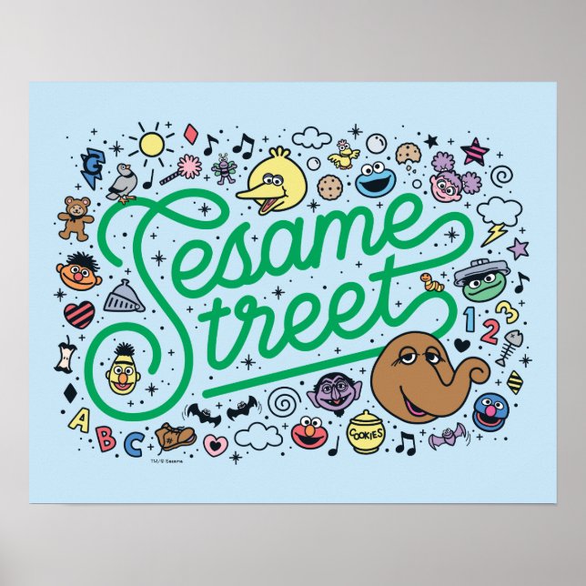 Sesame Sesame | Sesame Street Green Doodle Script Poster (Front)