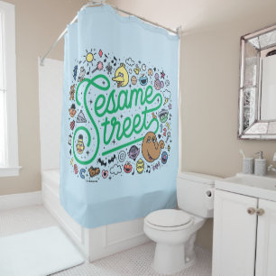 Sesame Sesame Sesame Street Green Doodle Script Shower Curtain