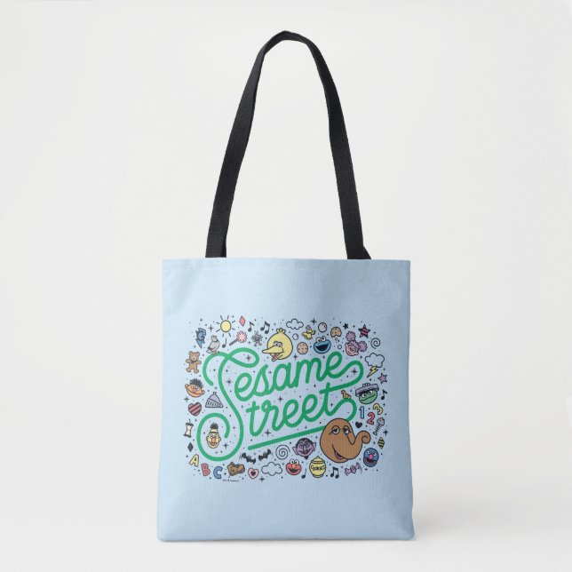 Sesame Sesame | Sesame Street Green Doodle Script Tote Bag (Front)