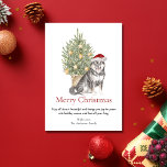Sesame Shiba Inu and Christmas Tree Pet Dog Holiday Card<br><div class="desc">This adorable Sesame Shiba Inu themed Christmas card features a black and tan Shiba wearing a Santa hat sitting in front of a lit Christmas tree. The greeting on the card reads "Merry Christmas" "May all that is beautiful and brings you joy be yours this holiday season and last all...</div>