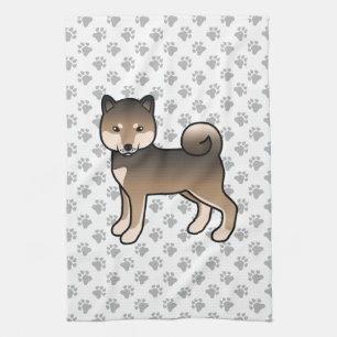 Sesame Shiba Inu Cute Dog With Paws Pattern Tea Towel