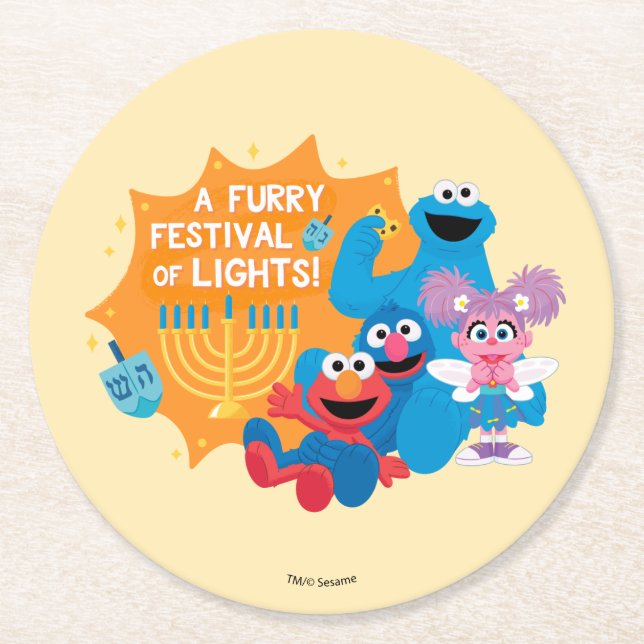 Sesame Street | A Furry Festival of Lights! Round Paper Coaster (Front)