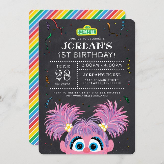 Sesame Street | Abby Cadabby Chalkboard Birthday Invitation (Front/Back)