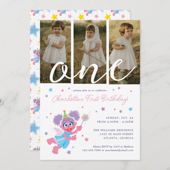 Sesame Street Abby Cadabby Photo Collage Birthday Invitation (Front/Back)