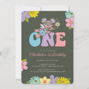 Sesame Street Abby Groovy One Floral Birthday Invitation
