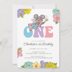 Sesame Street Abby   Groovy One Floral Birthday  Invitation