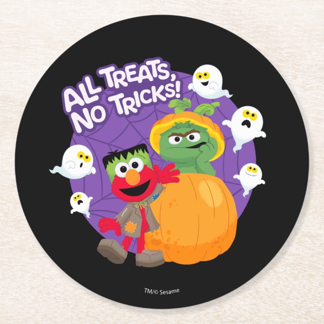 Sesame Street | All Tricks No Treats! Round Paper Coaster (Front)