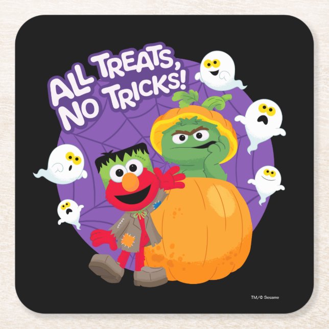 Sesame Street | All Tricks No Treats! Square Paper Coaster (Front)