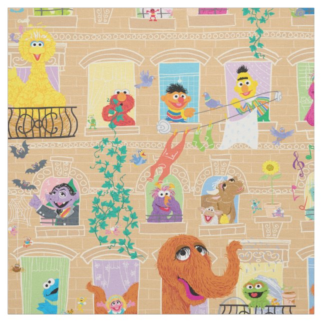 Sesame Street Apartment Windows Pattern Fabric (Swatch)