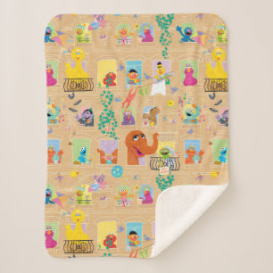 Sesame Street Apartment Windows Pattern Sherpa Blanket