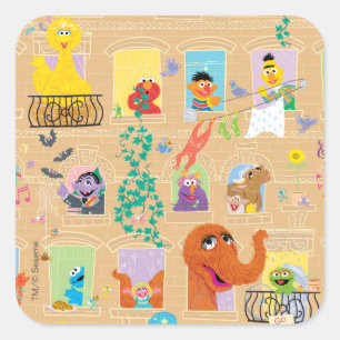 Sesame Street Apartment Windows Pattern Square Sticker