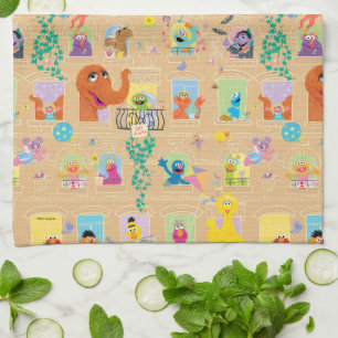 Sesame Street Apartment Windows Pattern Tea Towel