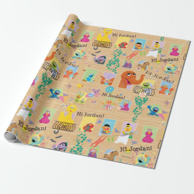 Sesame Street Apartment Windows Pattern Wrapping Paper (Unrolled)