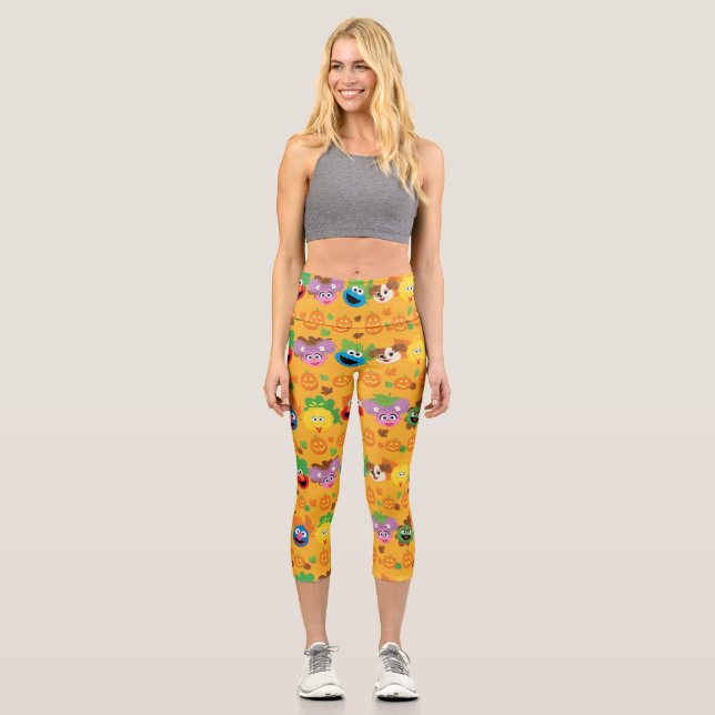 Sesame Street Autumn Leaves Pattern Capri Leggings (Front)