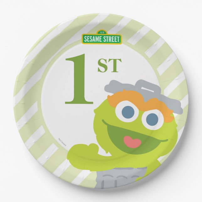 Sesame Street Baby Oscar the Grouch Birthday Paper Plate (Front)