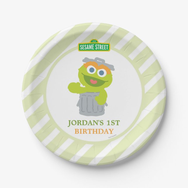 Sesame Street Baby Oscar the Grouch Birthday Paper Plate (Front)