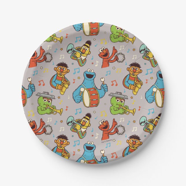 Sesame Street Band Grey Pattern Paper Plate (Front)