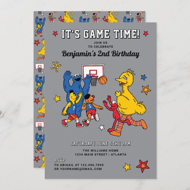 Sesame Street Basketball Birthday Invitation (Front/Back)