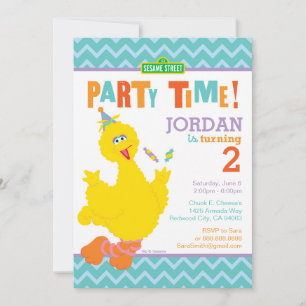 Sesame Street Big Bird Chevron Birthday Invitation