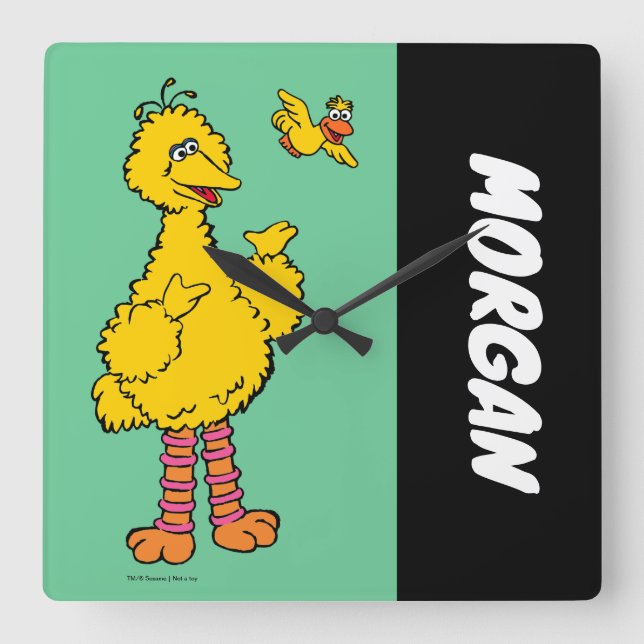 Sesame Street | Big Bird & Little Bird | Add Your Square Wall Clock (Front)