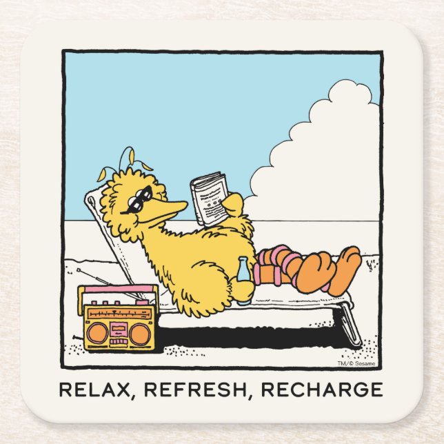 Sesame Street | Big Bird Relax Refresh Recharge Square Paper Coaster (Front)