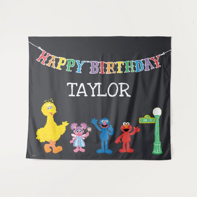 Sesame Street Chalkboard Birthday Tapestry (Front (Horizontal))