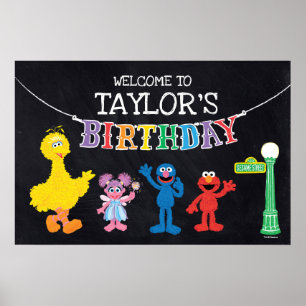 Sesame Street Chalkboard Rainbow Birthday Welcome Poster