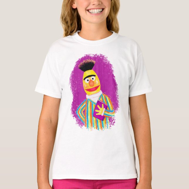 Sesame Street Character Art Bert Holding a Book T-Shirt (Front)